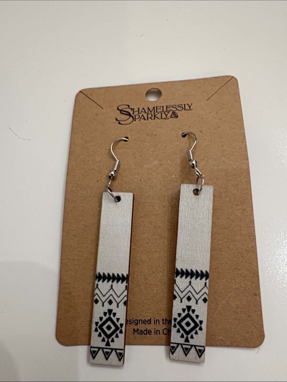 White Geometric Drop Earrings